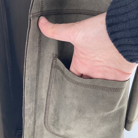 Solitaire Womens Olive Green Microsuede Open Front Jacket Coat Small New - Picture 11 of 16